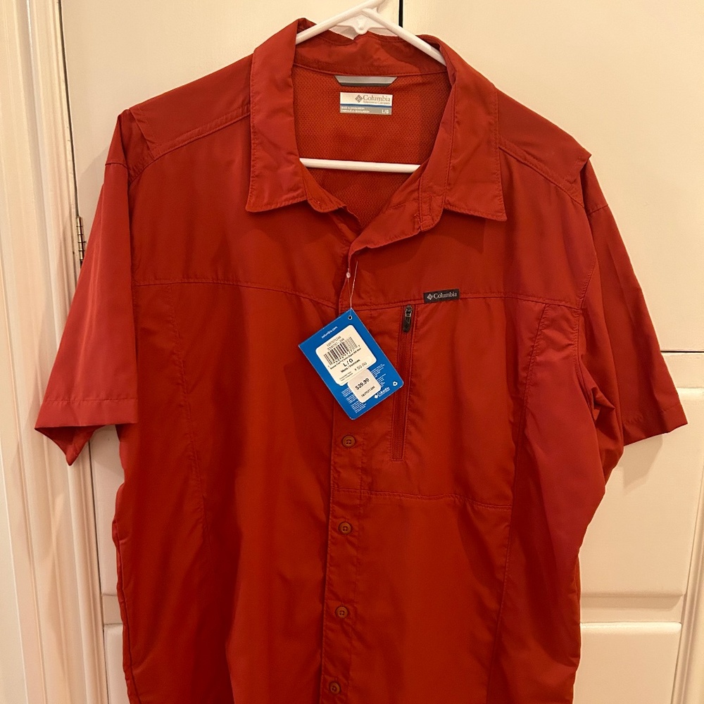 Columbia Kestrel Trail II Short Sleeve Zipper Shirt Mens ORANGE Size Large NWT
